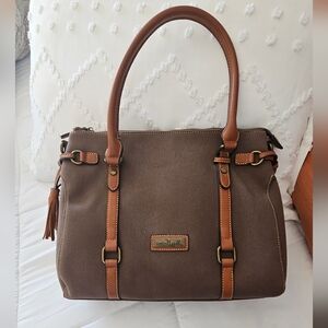 FINAL...Simply Noelle Brown Satchel with Tan Straps
